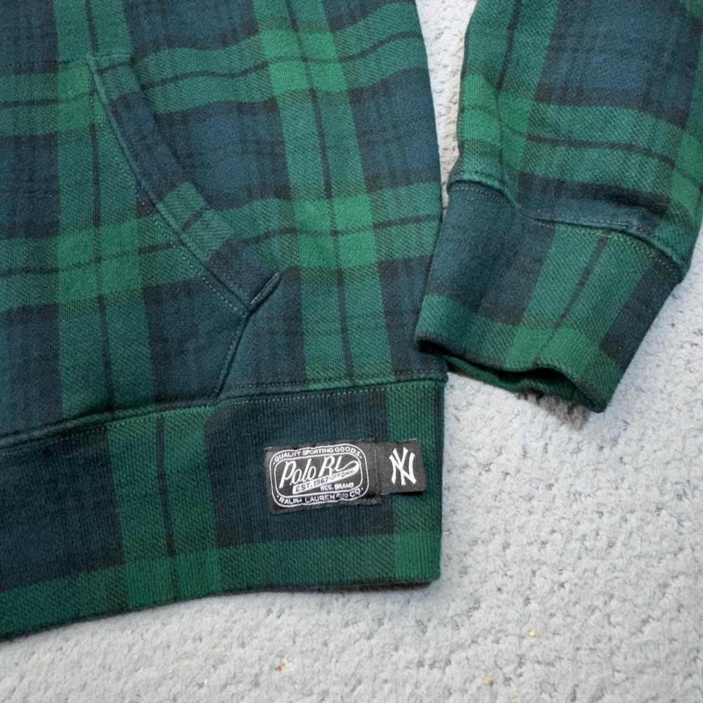 Polo Ralph Lauren Yankees Hoodie Mens Medium Green Plaid New York MLB Blackwatch - Picture 5 of 15